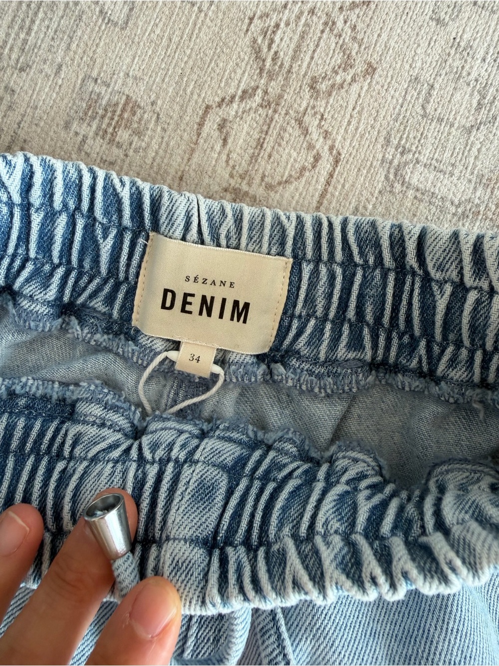Sezane Light Blue Denim Drawstring Shorts - Picture 2 of 3